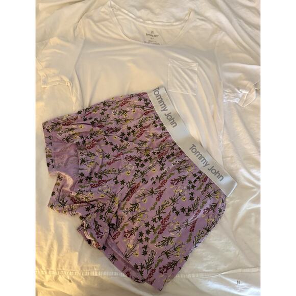 Tommy John S Women's Second Skin Sleep Tee & Short Set Lilac Wildflowers Modal - Picture 1 of 3